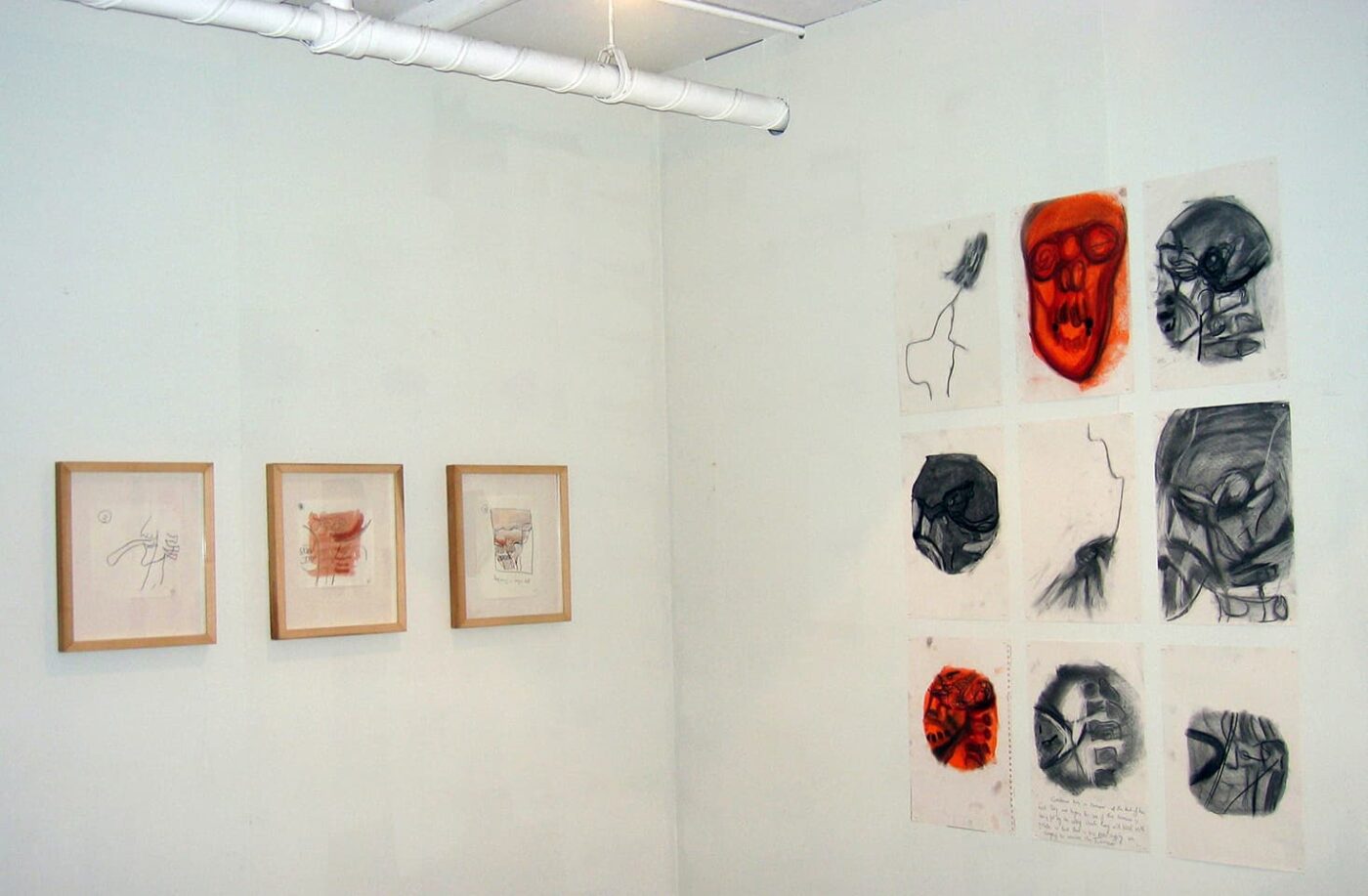 <strong>Drawings from neuroradiology department at Royal London Hospital 2000-06</strong>, Susan Aldworth. Installation at Transition Gallery, London, 2008.