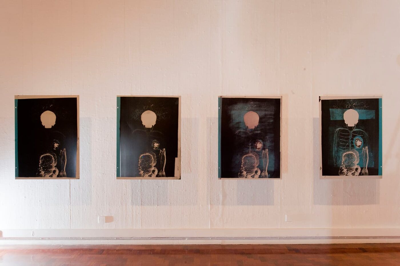 <strong>Reassembling the Self</strong>,  installation of 4 lithographic plates by Susan Aldworth, Hatton Gallery, Newcastle  2012. Photograph by Gavin Duthie.