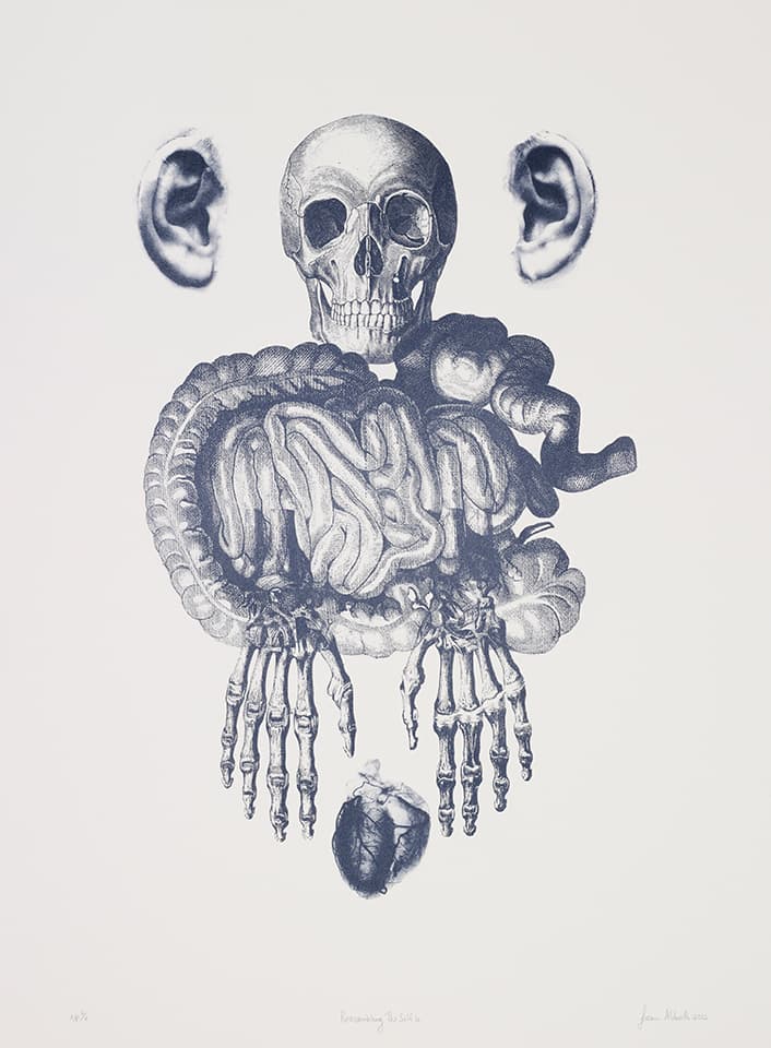 <strong>Reassembling the Self 4</strong>, Susan Aldworth, lithograph, 65 x 41 cms,2012. Photograph by Anna Arca.